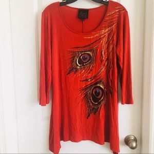 French Blue women’s long sleeve glitter crystal studded red tunic size small